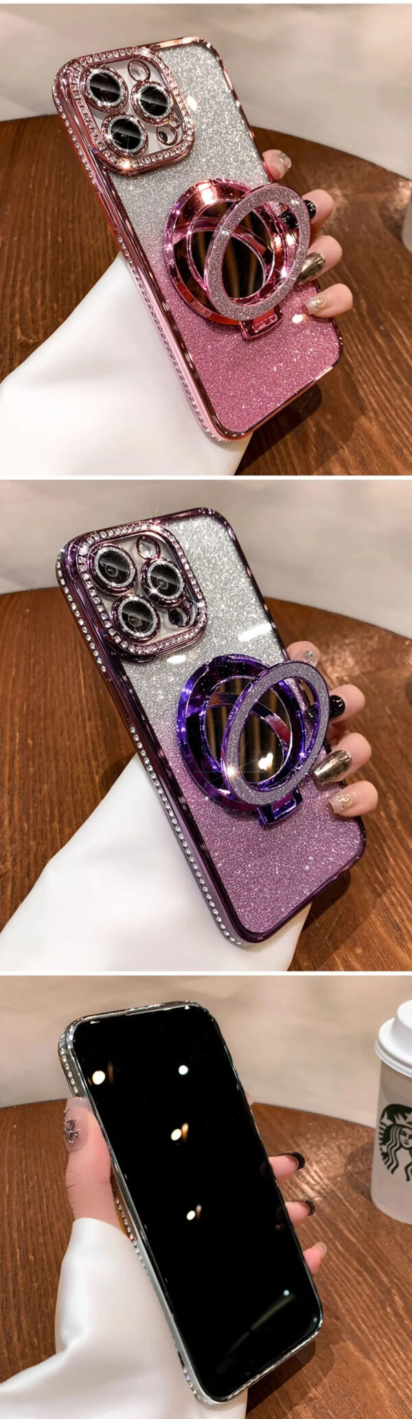 Luxury Premium Plating Flash Mirror Holder Stand Diamond Frame Case Cover For iPhone Series - Image 10