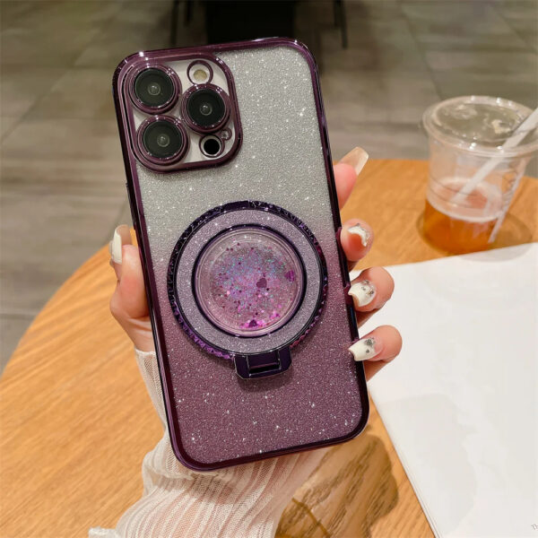 Luxury Premium Diamond-Encrusted Gradient Color Glitter Powder Quicksand Stand Phone Case For iPhone Series - Image 20