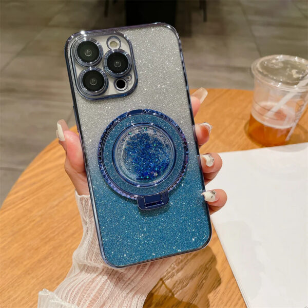 Luxury Premium Diamond-Encrusted Gradient Color Glitter Powder Quicksand Stand Phone Case For iPhone Series - Image 23