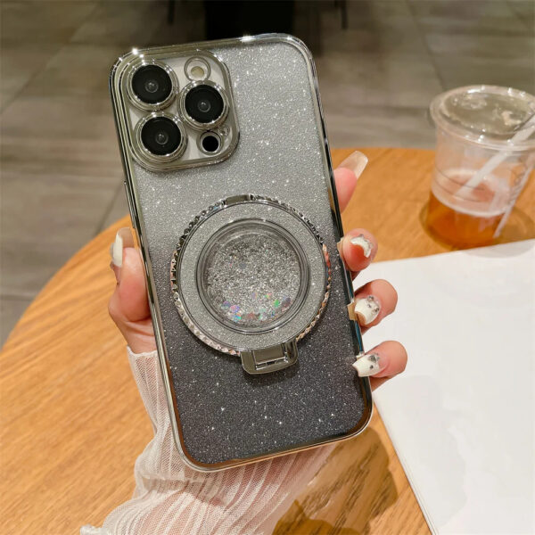 Luxury Premium Diamond-Encrusted Gradient Color Glitter Powder Quicksand Stand Phone Case For iPhone Series - Image 24