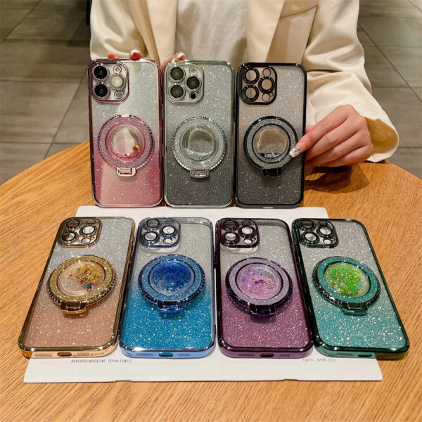 Luxury Premium Diamond-Encrusted Gradient Color Glitter Powder Quicksand Stand Phone Case For iPhone Series