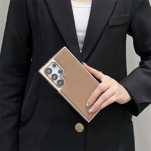 Luxury Premium Business PU Leather Electroplated Magsafe Wireless Charging  Phone Cover For Samsung Galaxy S Series