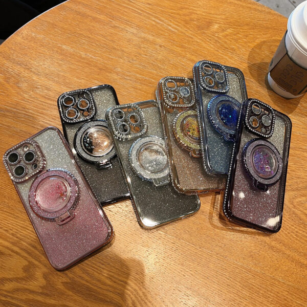 Luxury Premium Diamond-Encrusted Gradient Color Glitter Powder Quicksand Stand Phone Case For iPhone Series - Image 9