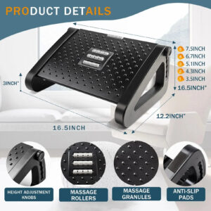 Luxury Premium Ergonomic Foot Rest With Massage Rollers For Home Office Work Desk Leg Rest Pain Relief