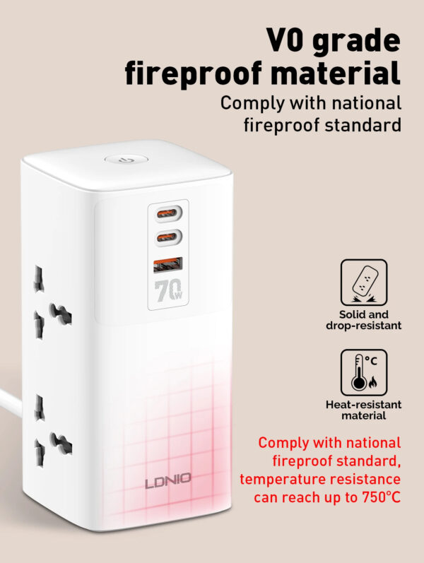 LDNIO 7 in 1 Tower Extension 70W Power Charging Socket Station Extension Cord - Image 8