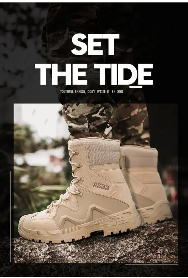 AS33 Men's Tactical High-Top Cowhide Hiking Desert Outdoor Boots - Image 15
