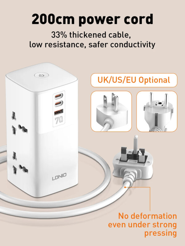 LDNIO 7 in 1 Tower Extension 70W Power Charging Socket Station Extension Cord - Image 12