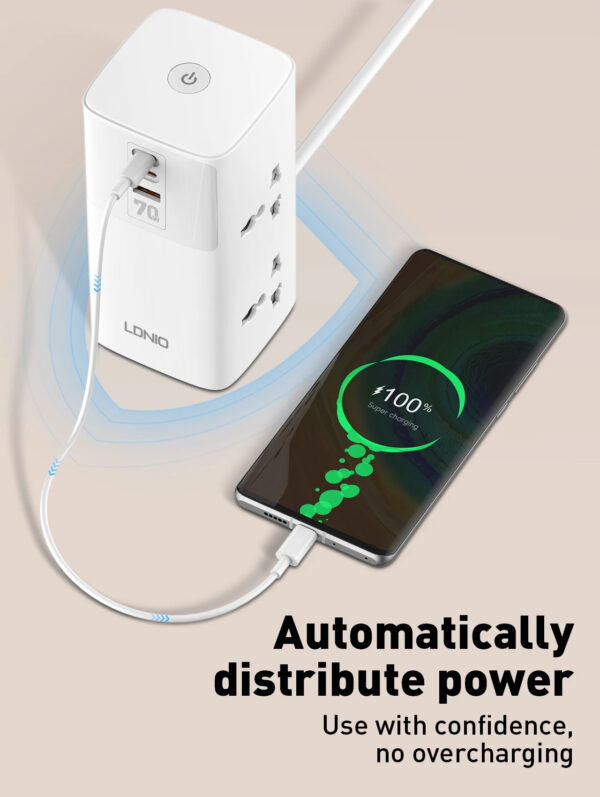 LDNIO 7 in 1 Tower Extension 70W Power Charging Socket Station Extension Cord - Image 15