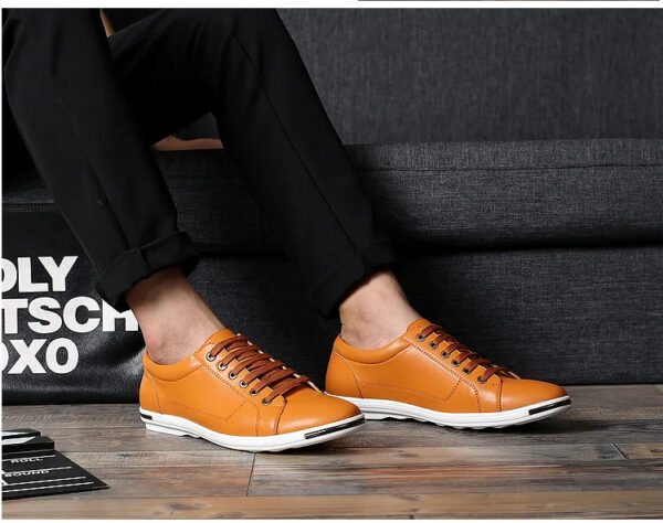Luxury Premium Leather Simple Designer Breathable Classic Lace-up Sneakers Shoes - Image 9