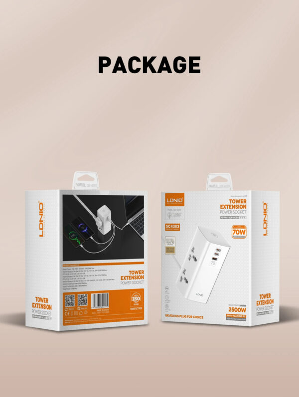 LDNIO 7 in 1 Tower Extension 70W Power Charging Socket Station Extension Cord - Image 17