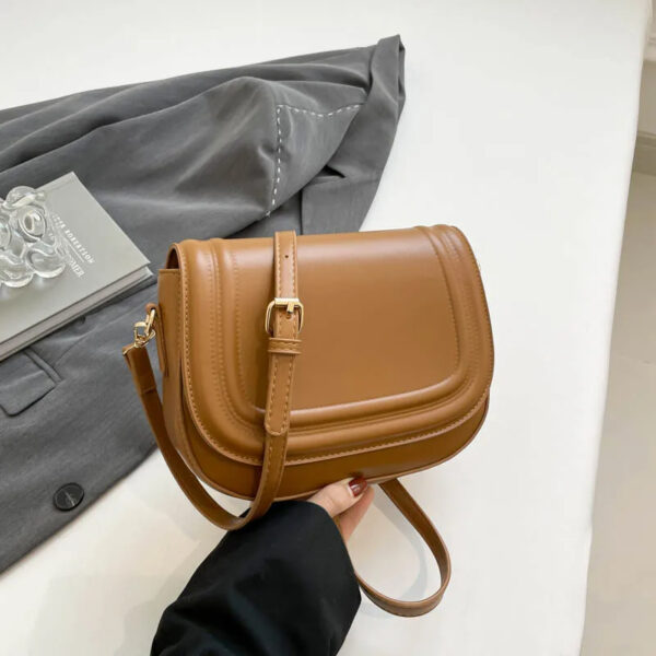 Luxury Premium PU Leather Fashion Vintage Designer Wide Strap Saddle Shoulder Bag - Image 7