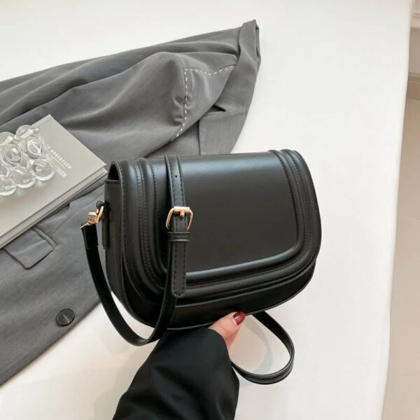 Luxury Premium PU Leather Fashion Vintage Designer Wide Strap Saddle Shoulder Bag - Image 2