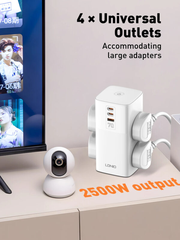 LDNIO 7 in 1 Tower Extension 70W Power Charging Socket Station Extension Cord - Image 2