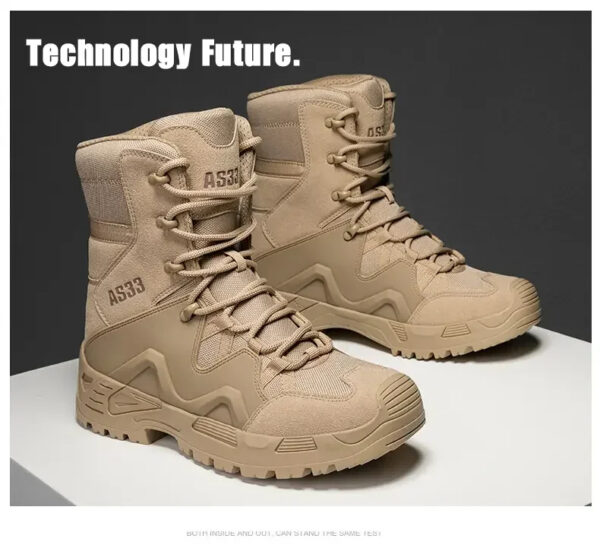 AS33 Men's Tactical High-Top Cowhide Hiking Desert Outdoor Boots - Image 9