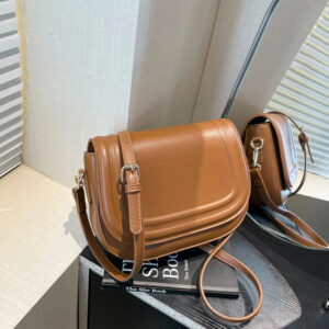 Luxury Premium PU Leather Fashion Vintage Designer Wide Strap Saddle Shoulder Bag