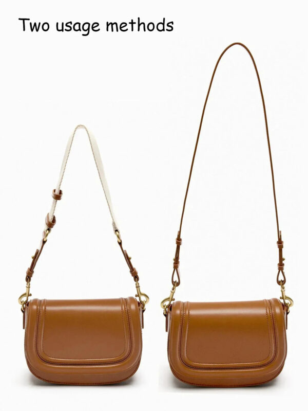 Luxury Premium PU Leather Fashion Vintage Designer Wide Strap Saddle Shoulder Bag - Image 10