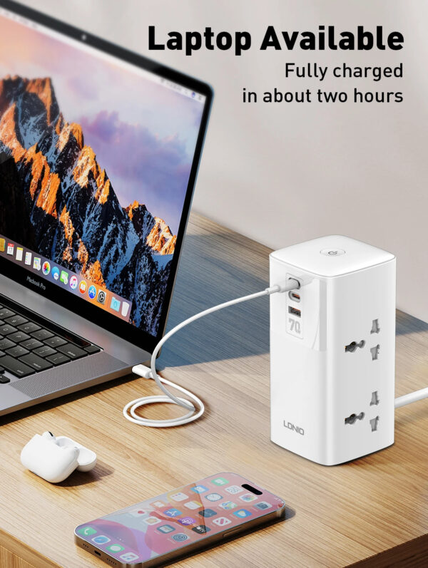 LDNIO 7 in 1 Tower Extension 70W Power Charging Socket Station Extension Cord - Image 5
