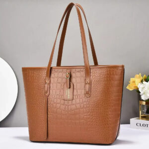 Luxury Premium PU Leather Crocodile Pattern Soft Square Shape Zipper Closure Single Strap Cross-Border Bag - Brown