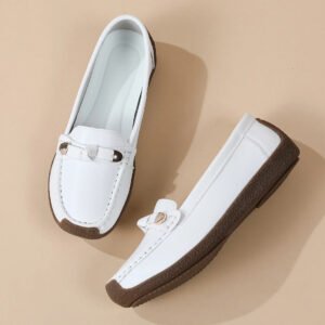 Luxury Premium Mocasines Slip on PU Leather High Quality Loafers Women Shoes - White