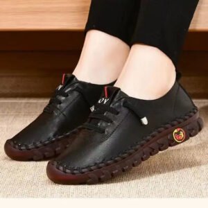 High Quality Leather Flat New Spring Casual comfortable ladies Shoe - Black