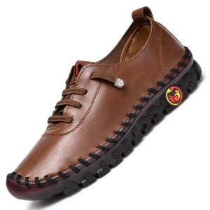 High Quality Leather Flat New Spring Casual comfortable ladies Shoe - Coffee Brown