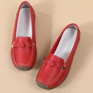 Luxury Premium Mocasines Slip on PU Leather High Quality Loafers Women Shoes - Red