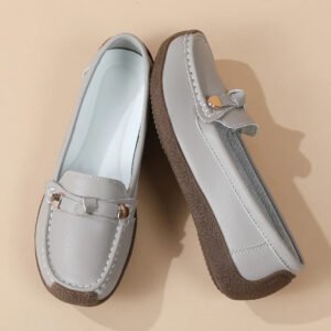 Luxury Premium Mocasines Slip on PU Leather High Quality Loafers Women Shoes - Grey