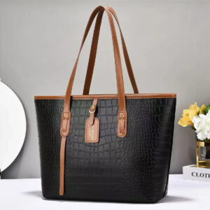 Luxury Premium PU Leather Crocodile Pattern Soft Square Shape Zipper Closure Single Strap Cross-Border Bag - Black