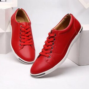 Luxury Premium Leather Simple Designer Breathable Classic Lace-up Sneakers Shoes - Red