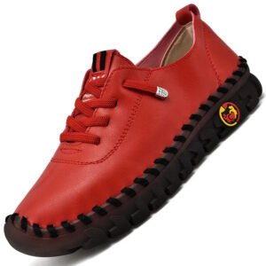 High Quality Leather Flat New Spring Casual comfortable ladies Shoe - Red
