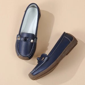 Luxury Premium Mocasines Slip on PU Leather High Quality Loafers Women Shoes - Blue