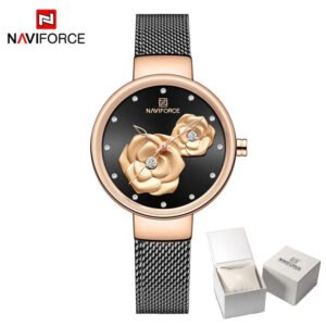NAVIFORCE Top Design Brand Water Resistant Stainless Strap Women's Watch - Black