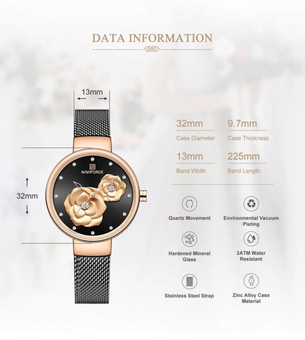 NAVIFORCE Top Design Brand Water Resistant Stainless Strap Women's Watch - Image 10