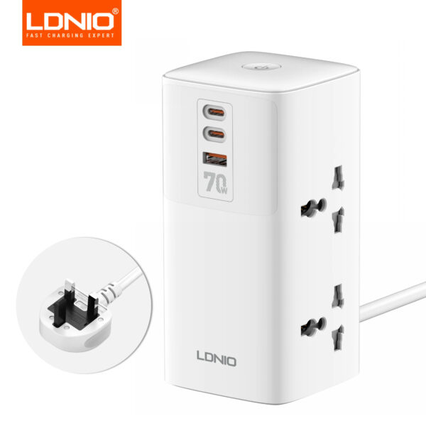 LDNIO 7 in 1 Tower Extension 70W Power Charging Socket Station Extension Cord - Image 22