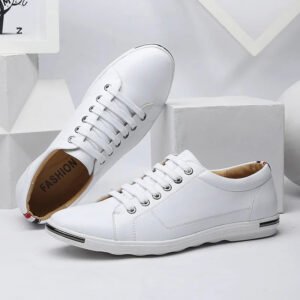 Luxury Premium Leather Simple Designer Breathable Classic Lace-up Sneakers Shoes - White