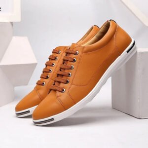 Luxury Premium Leather Simple Designer Breathable Classic Lace-up Sneakers Shoes - Brown