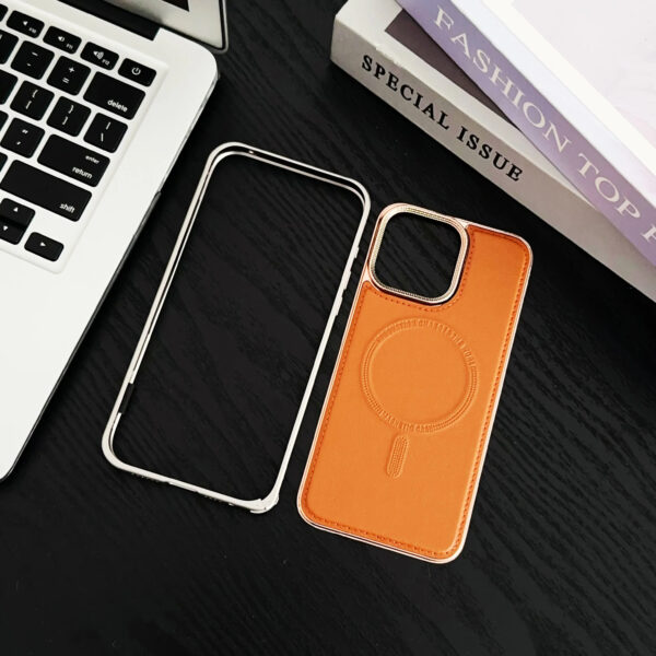 Luxury Premium Metal Frame Aluminum Alloy Phone Bumper Removable Shockproof Leather Case Cover For iPhone Series - Image 2