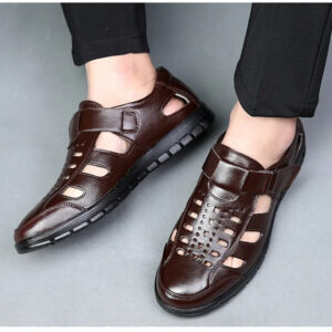 New Summer Genuine Leather Casual Wear-Resistant Hollow Skin Men's Sandals