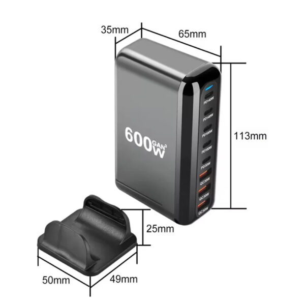 600W GaN USB C Charger 8 port Desktop Charging Station PD3.0 USB Type C Fast Charger - Image 17