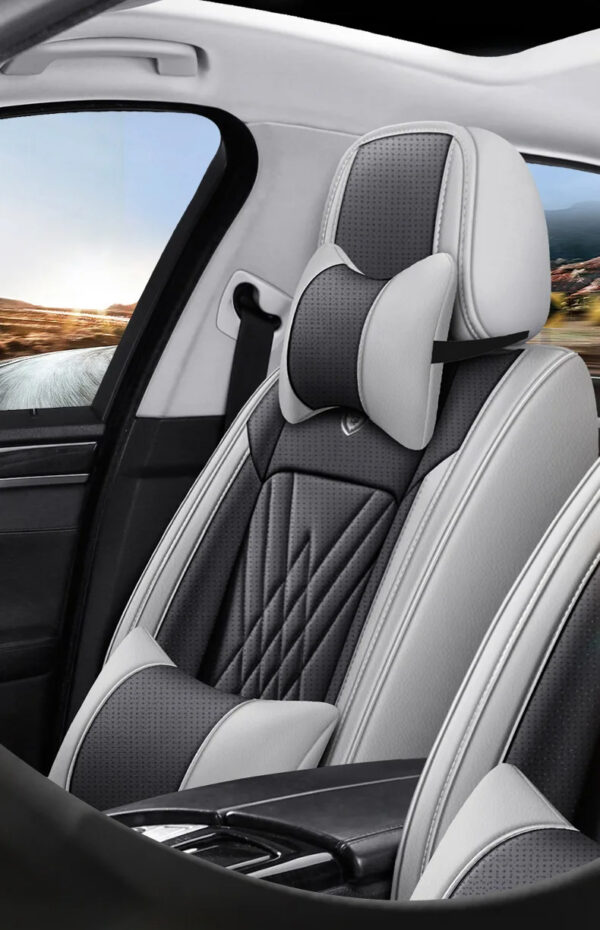 Luxury Premium All Season Quited PU Leather Waterproof Universal 5 Seater Fit Sedan Car Seat Cover with Pillows - Image 15