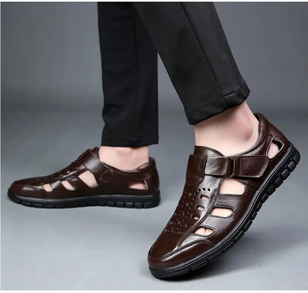 New Summer Genuine Leather Casual Wear-Resistant Hollow Skin Men's Sandals - Image 11