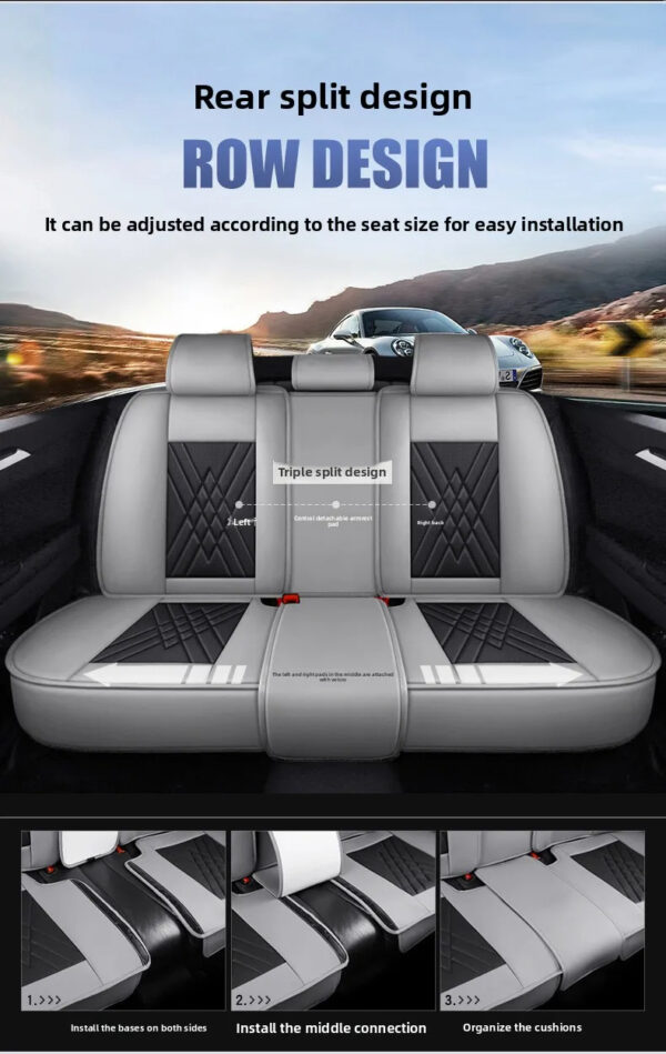 Luxury Premium All Season Quited PU Leather Waterproof Universal 5 Seater Fit Sedan Car Seat Cover with Pillows - Image 21