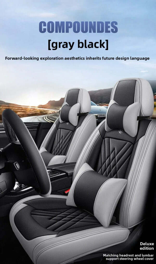 Luxury Premium All Season Quited PU Leather Waterproof Universal 5 Seater Fit Sedan Car Seat Cover with Pillows - Image 23