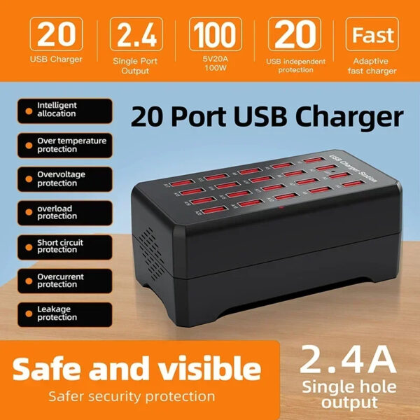 100W Multi Port Universal Smart Desktop Fast Charging Station Power Adapter - Image 7