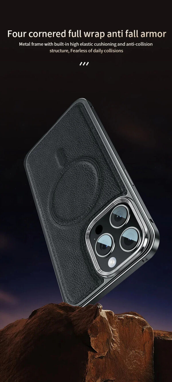 Luxury Premium Metal Frame Aluminum Alloy Phone Bumper Removable Shockproof Leather Case Cover For iPhone Series - Image 20