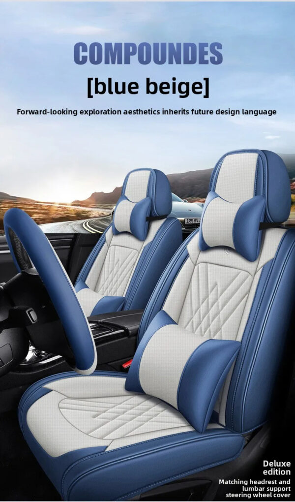 Luxury Premium All Season Quited PU Leather Waterproof Universal 5 Seater Fit Sedan Car Seat Cover with Pillows - Image 27
