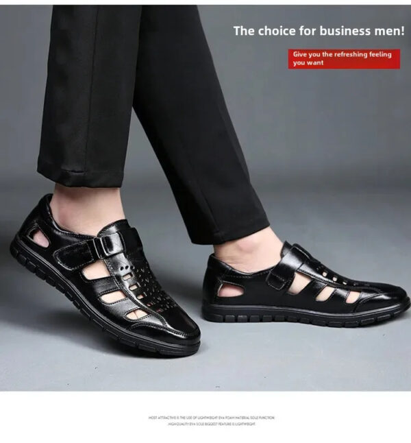 New Summer Genuine Leather Casual Wear-Resistant Hollow Skin Men's Sandals - Image 2