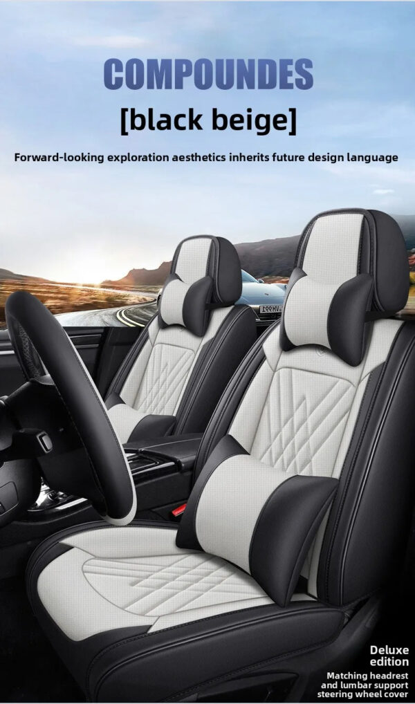 Luxury Premium All Season Quited PU Leather Waterproof Universal 5 Seater Fit Sedan Car Seat Cover with Pillows - Image 35