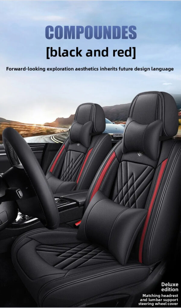 Luxury Premium All Season Quited PU Leather Waterproof Universal 5 Seater Fit Sedan Car Seat Cover with Pillows - Image 39