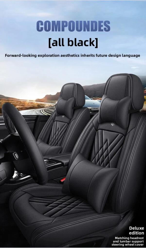 Luxury Premium All Season Quited PU Leather Waterproof Universal 5 Seater Fit Sedan Car Seat Cover with Pillows - Image 43